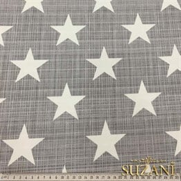Gri Keten Efektli Yıldızlı Döşemelik Kumaş