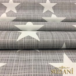 Gri Keten Efektli Yıldızlı Döşemelik Kumaş