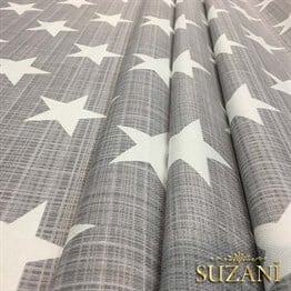 Gri Keten Efektli Yıldızlı Döşemelik Kumaş