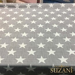 Gri Keten Efektli Yıldızlı Döşemelik Kumaş