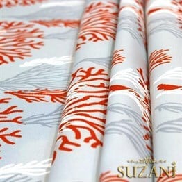 Gri Kırmızı Mercan Desenli Kumaş