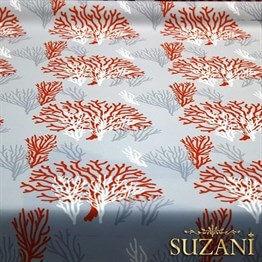 Gri Kırmızı Mercan Desenli Kumaş