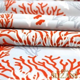 Gri Kırmızı Mercan Desenli Kumaş