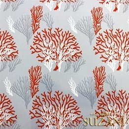 Gri Kırmızı Mercan Desenli Kumaş