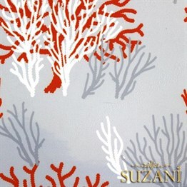 Gri Kırmızı Mercan Desenli Kumaş