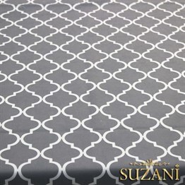 Gri Üzeri Beyaz Moroccan Desenli Kumaş