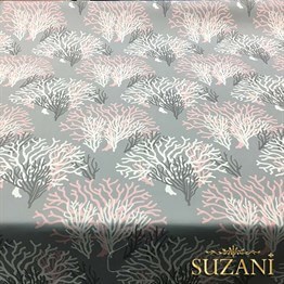 Gri Zemin Pembe Beyaz Mercan Desenli Kumaş