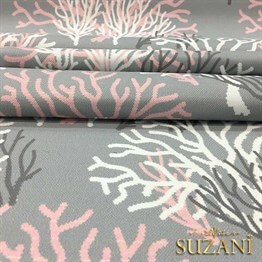 Gri Zemin Pembe Beyaz Mercan Desenli Kumaş