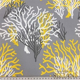 Gri Zemin Sarı Beyaz Mercan Desenli Kumaş