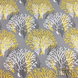 Gri Zemin Sarı Beyaz Mercan Desenli Kumaş