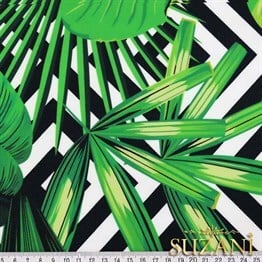 İç İçe Kareler Üzeri Tropikal Yaprak Desenli Kumaş