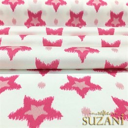 İkat Pembe Yıldız Desenli Kumaş