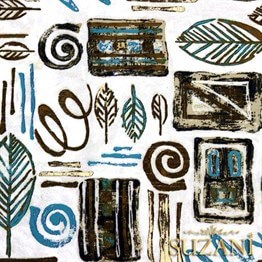 Kahve Fosil Yaprak Desenli Kumaş