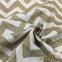 Keten Efekt Beyaz Zigzag Desenli Kumaş