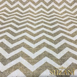 Keten Efekt Beyaz Zigzag Desenli Kumaş