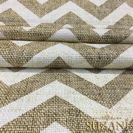 Keten Efekt Beyaz Zigzag Desenli Kumaş