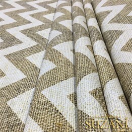 Keten Efekt Beyaz Zigzag Desenli Kumaş