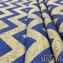 Keten Efekt Lacivert Zigzag Desenli Kumaş