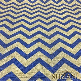 Keten Efekt Lacivert Zigzag Desenli Kumaş