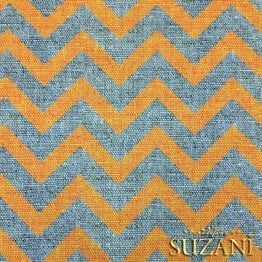 Keten Efekt Turuncu Zigzag Desenli Kumaş