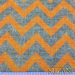 Keten Efekt Turuncu Zigzag Desenli Kumaş