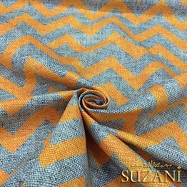 Keten Efekt Turuncu Zigzag Desenli Kumaş