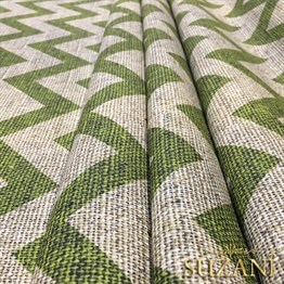 Keten Efekt Yeşil Zigzag Desenli Kumaş