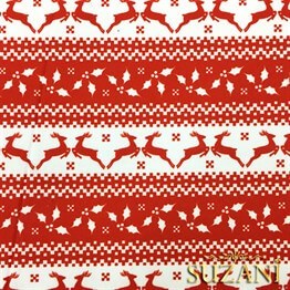 Kırmızı Beyaz Geyik Desenli Kumaş