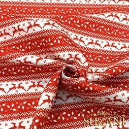 Kırmızı Beyaz Geyik Desenli Kumaş