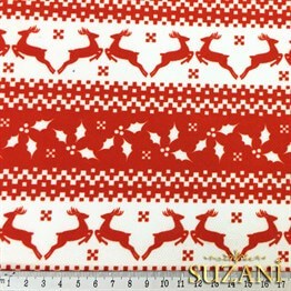 Kırmızı Beyaz Geyik Desenli Kumaş