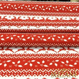 Kırmızı Beyaz Geyik Desenli Kumaş