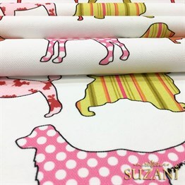 Kırmızı Köpekler Desenli Kumaş