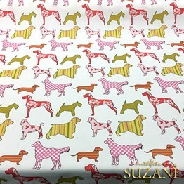 Kırmızı Köpekler Desenli Kumaş