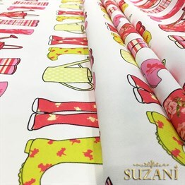 Kırmızı Sarı Çizme Desenli Kumaş