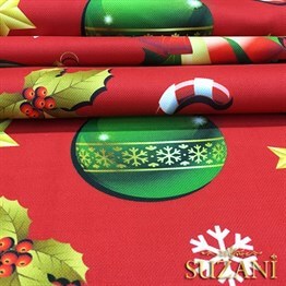 Kirmizi Zemin Yılbaşı Desenli Kumaş