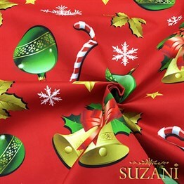 Kirmizi Zemin Yılbaşı Desenli Kumaş