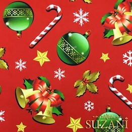 Kirmizi Zemin Yılbaşı Desenli Kumaş