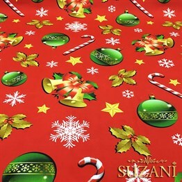 Kirmizi Zemin Yılbaşı Desenli Kumaş