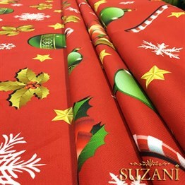 Kirmizi Zemin Yılbaşı Desenli Kumaş