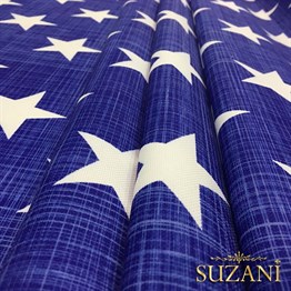 Lacivert Keten Efektli Yıldızlı Döşemelik Kumaş