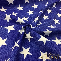 Lacivert Keten Efektli Yıldızlı Döşemelik Kumaş