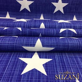 Lacivert Keten Efektli Yıldızlı Döşemelik Kumaş