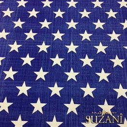 Lacivert Keten Efektli Yıldızlı Döşemelik Kumaş