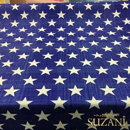 Lacivert Keten Efektli Yıldızlı Döşemelik Kumaş