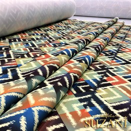 Lacivert Turuncu Dijital Baskılı Kumaş