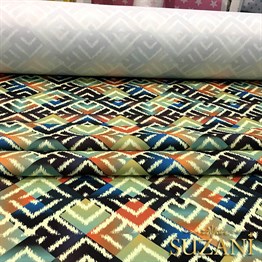 Lacivert Turuncu Dijital Baskılı Kumaş