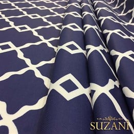 Lacivert Zemin Denizci Örgü Desenli Kumaş