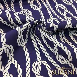 Lacivert Zemin Gemici Düğümü Desenli Kumaş