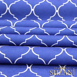 Lacivert Zemin Üzeri Beyaz Moroccan Desenli Kumaş