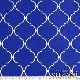 Lacivert Zemin Üzeri Beyaz Moroccan Desenli Kumaş